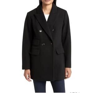 NWT BGBGMaxAzria Double Breasted Pea Coat Black Size Large